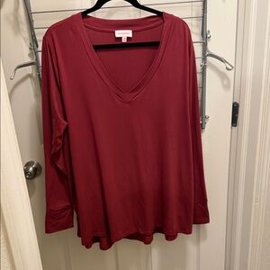 Elegant Deep Red V-Neck Long Sleeve Top